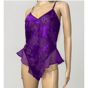Vintage Victoria’s Secret Gold Label Teddy Sheer Purple Ruffle Size Small Sexy